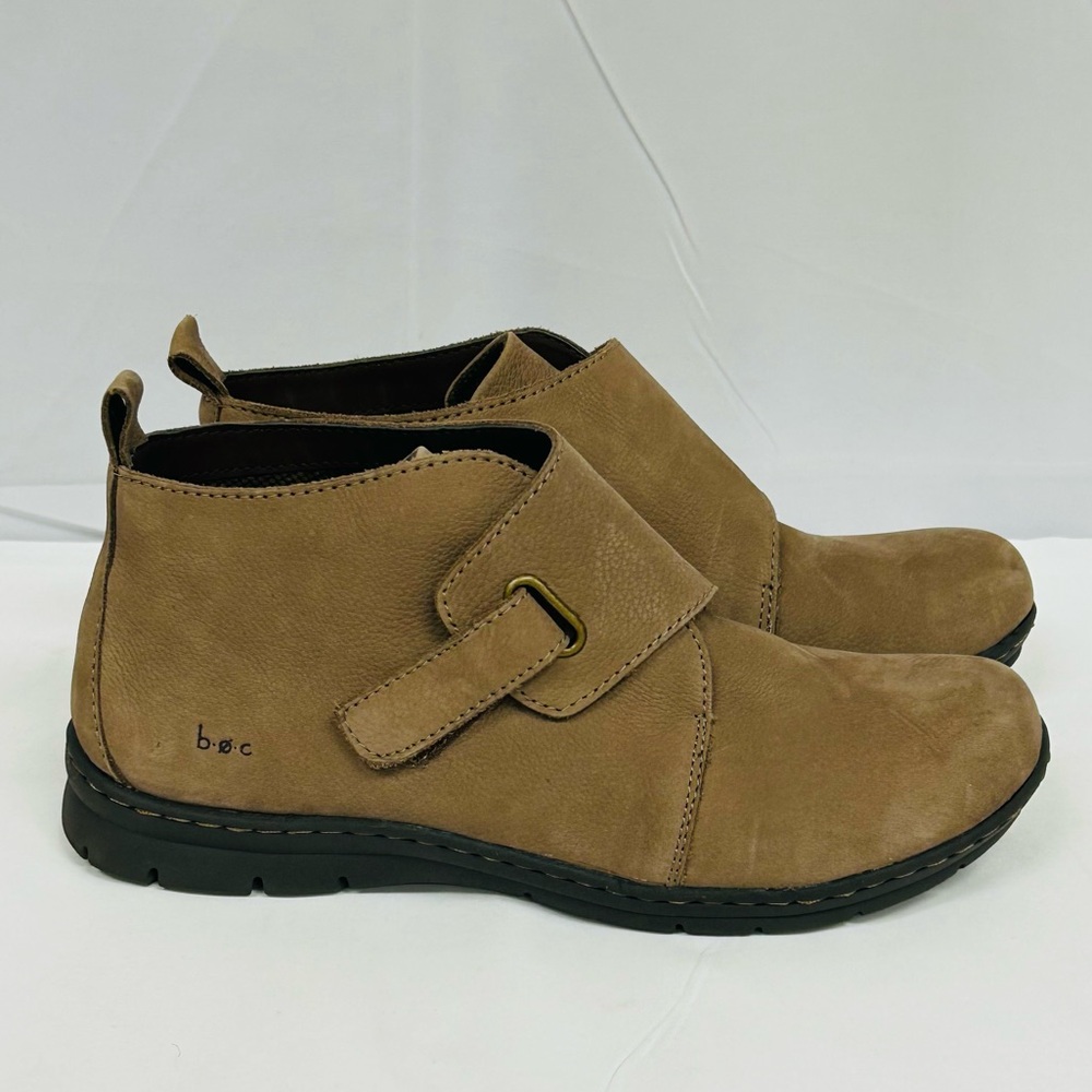 boc Tan Leather Slip-On Loafers with Buckle Accent